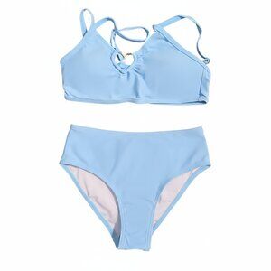 NWOT | Light Blue 2-Piece Heart-Ring Bikini Set | High-Waisted | 9Y